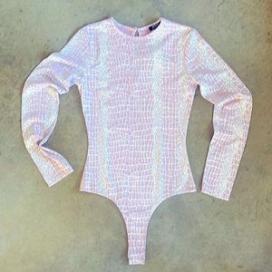 Privy Pink Crocodile Print Bodysuit